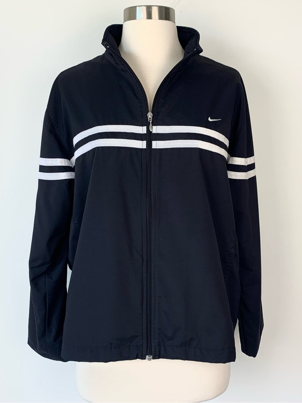 Vintage Nike Black White Double Stripe Track Jacket Youth XL Fits Adult S